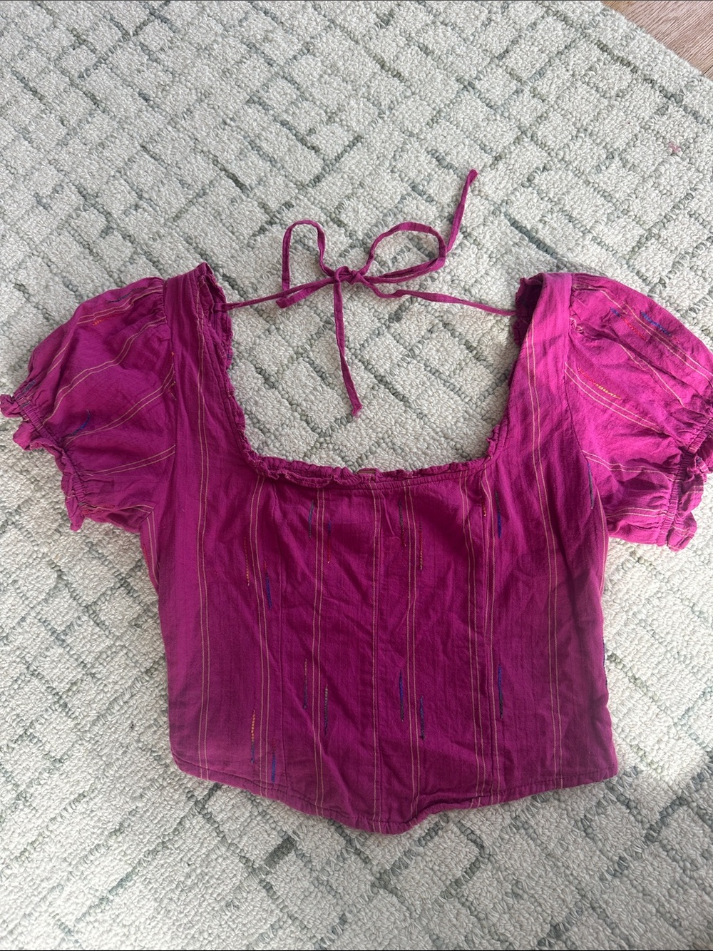 Free People Fuchsia Peasant Cropped Blouse with a Tie in the Back